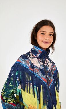 Farm Rio/ Anthropologie Fringe Pattern Windbreaker Jacket